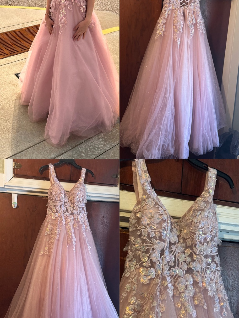 Camilla Rose Pink Floral Appliqué Tulle Gown for young women